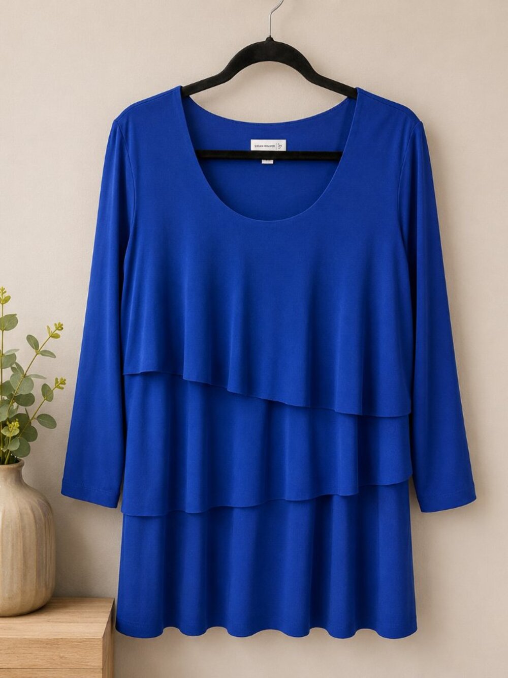 Susan Graver Cobalt Blue Tiered Ruffle Tunic Top Stretch
